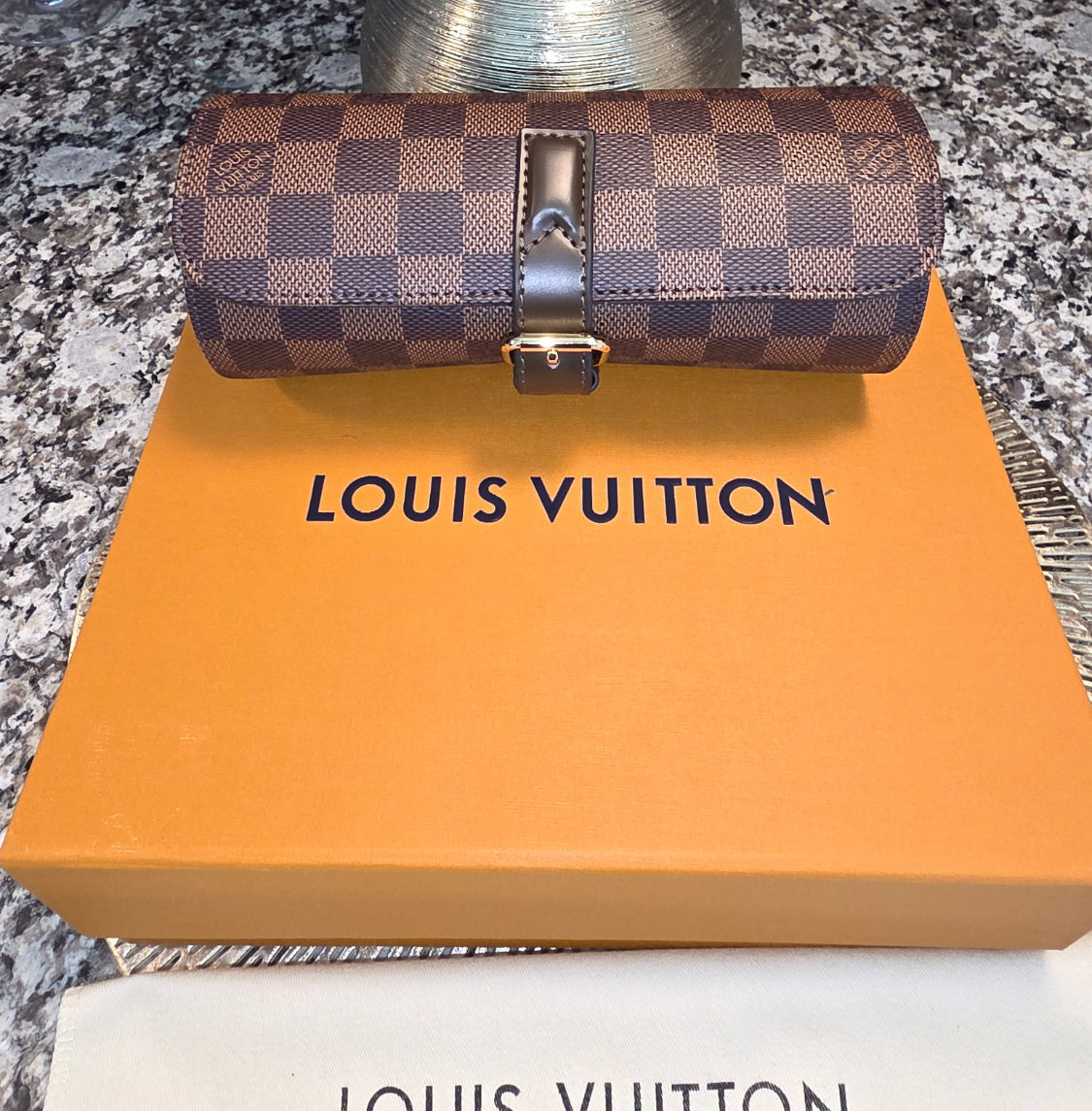 Louis Vuitton Damier Brown 3 Watch Case N41137 Retails $1,240