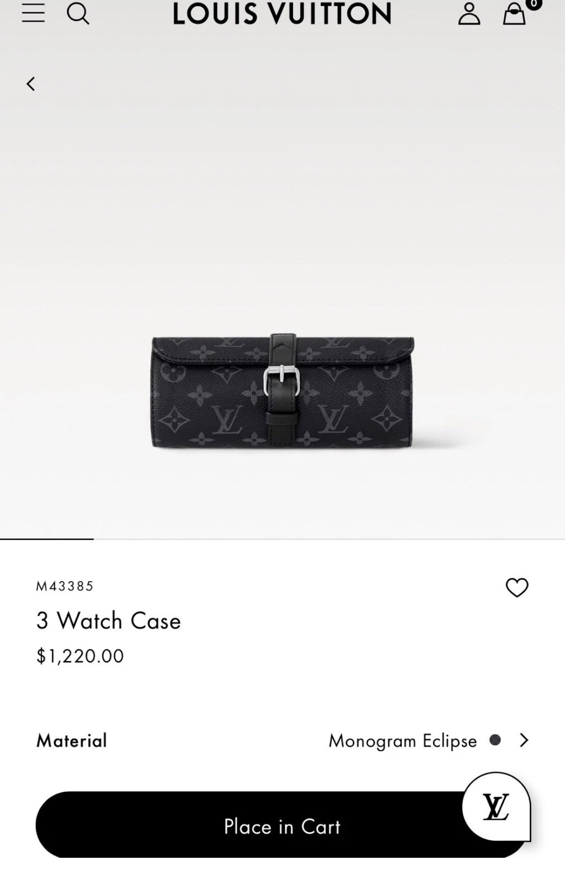 Louis Vuitton Monogram Eclipse Black 3 Watch Case M43385 Retails $1,220