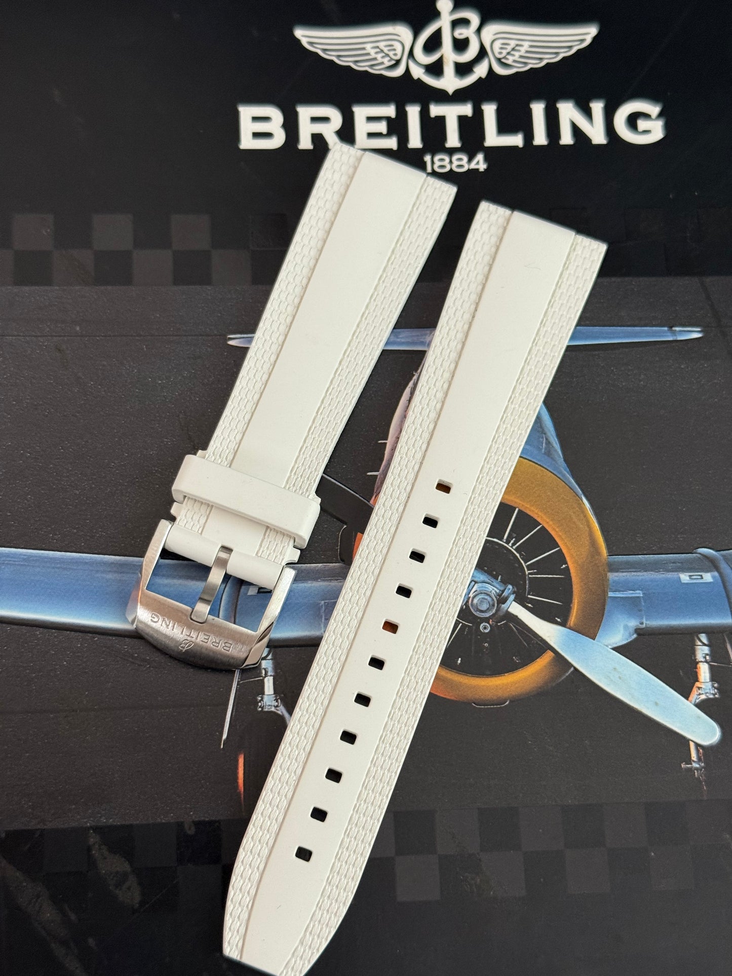 Breitling OEM 22MM Diver Pro White Rubber Strap w/ OEM Tang Buckle