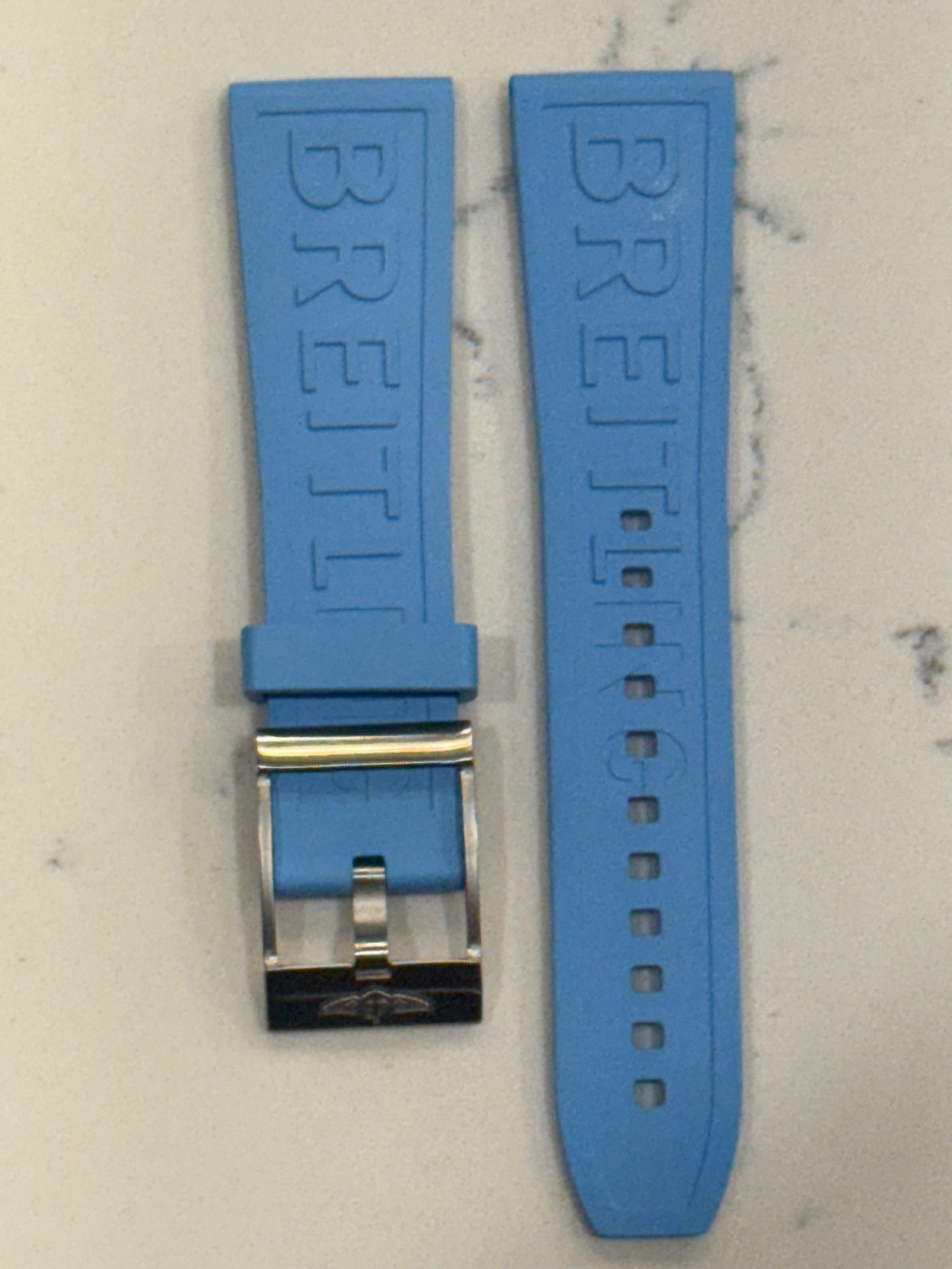 Breitling OEM 24MM Diver Pro Light Blue Rubber Strap w/ OEM Tang Buckle (24/20MM)