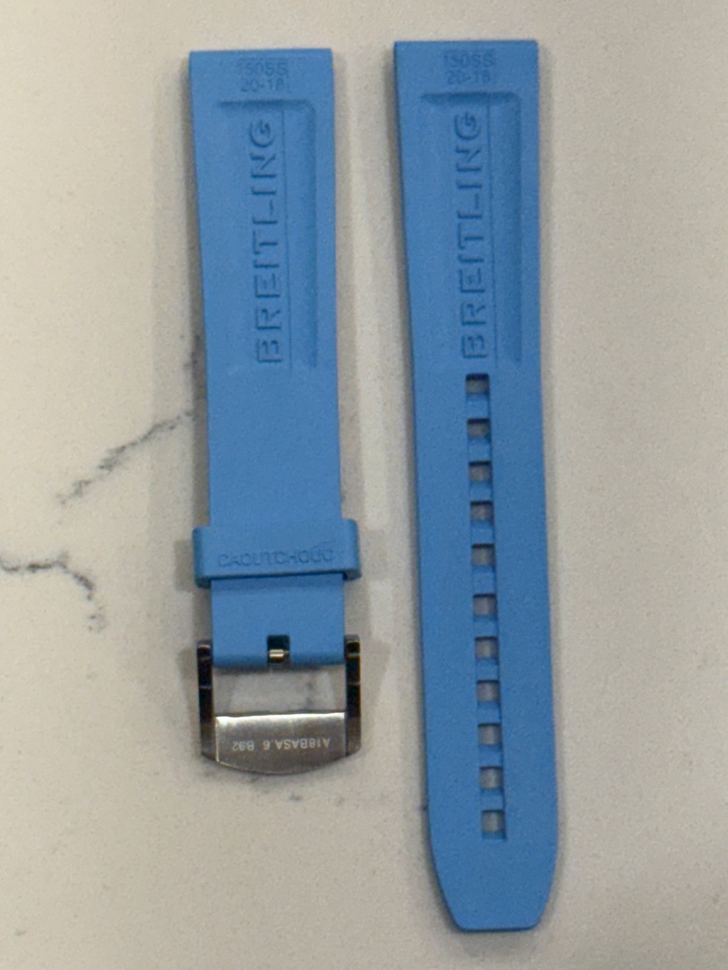 Breitling OEM 20MM Diver Pro Light Blue Rubber Strap w/ OEM Tang Buckle (20/20MM)