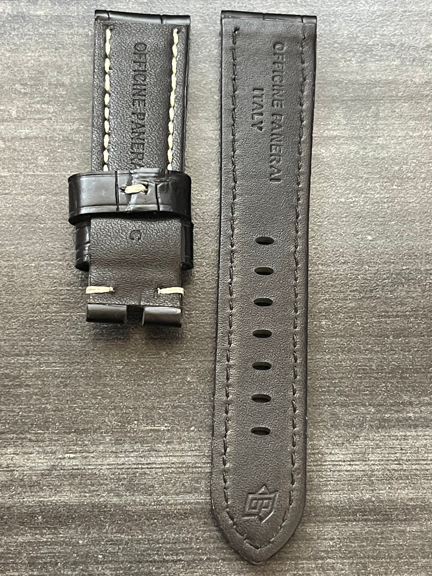 Panerai 22MM Black Alligator OEM Tang Strap w Beige Stitch (22/20MM)