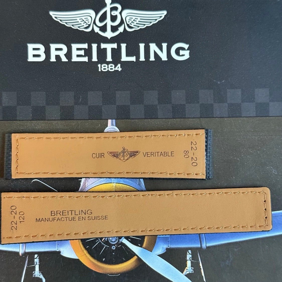 New Breitling Black Canvas Deployant Strap 22-20MM strap Width 120/80MM Length