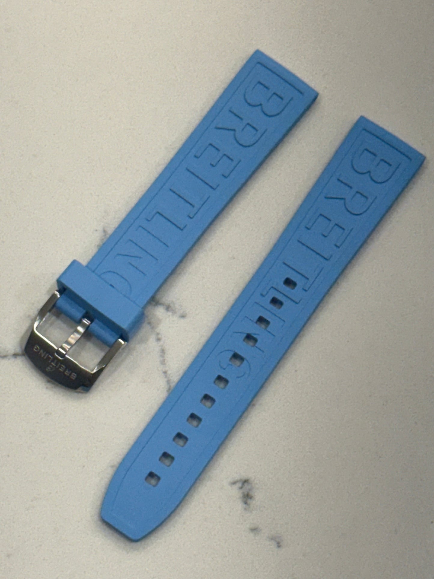 Breitling OEM 20MM Diver Pro Light Blue Rubber Strap w/ OEM Tang Buckle (20/20MM)