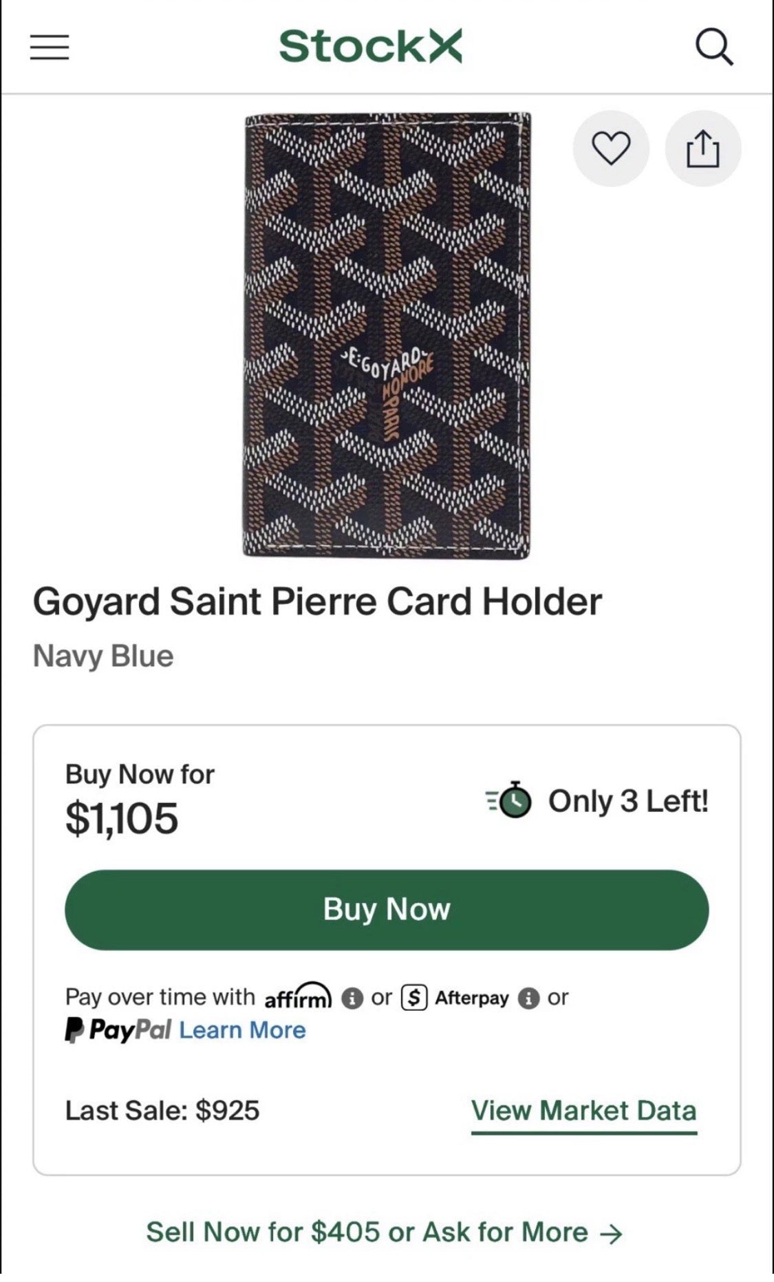 Goyard NIB Saint Pierre Card Wallet Retails $1,200 Black with Tan Inside