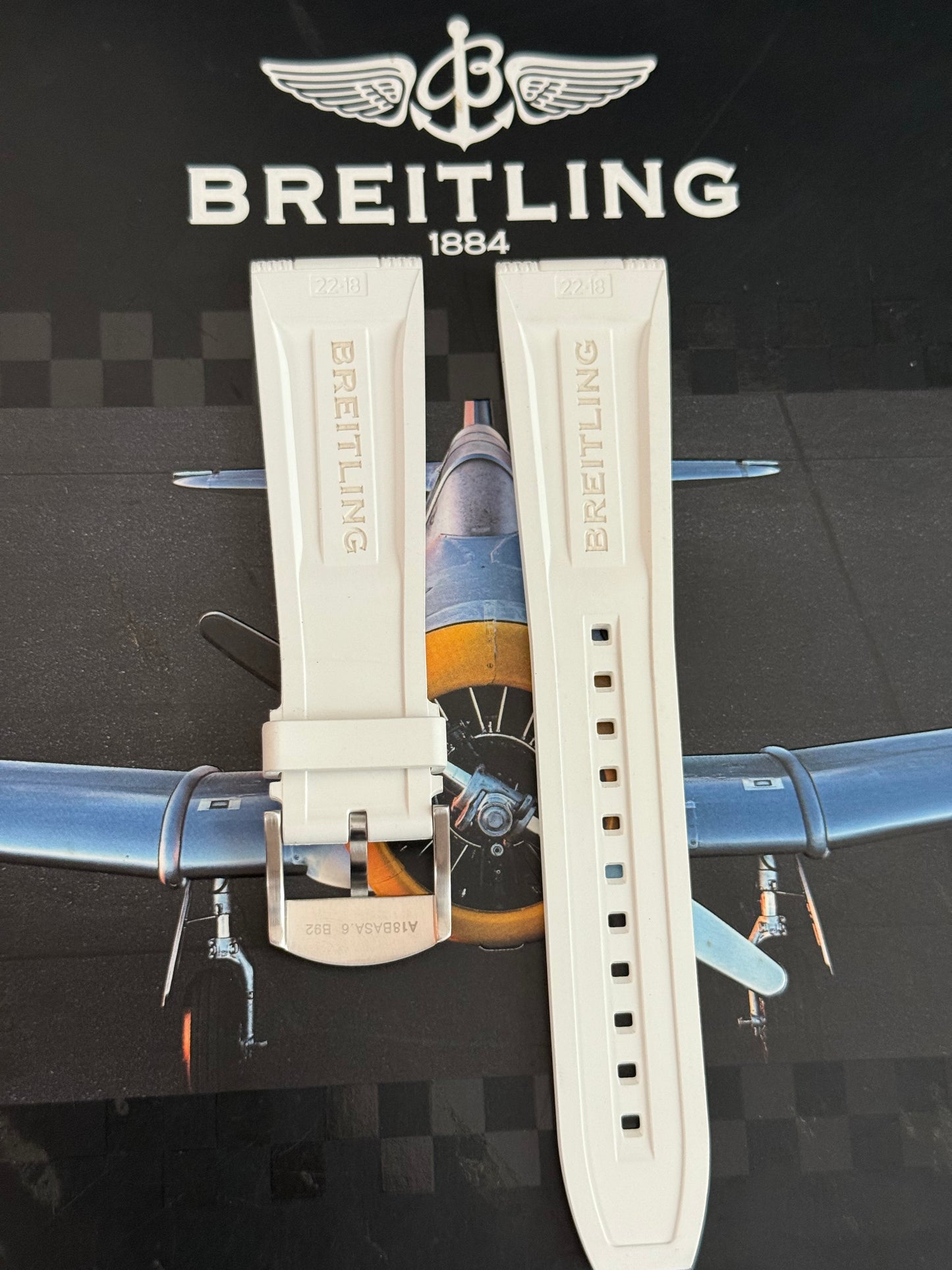 Breitling OEM 22MM Diver Pro White Rubber Strap w/ OEM Tang Buckle