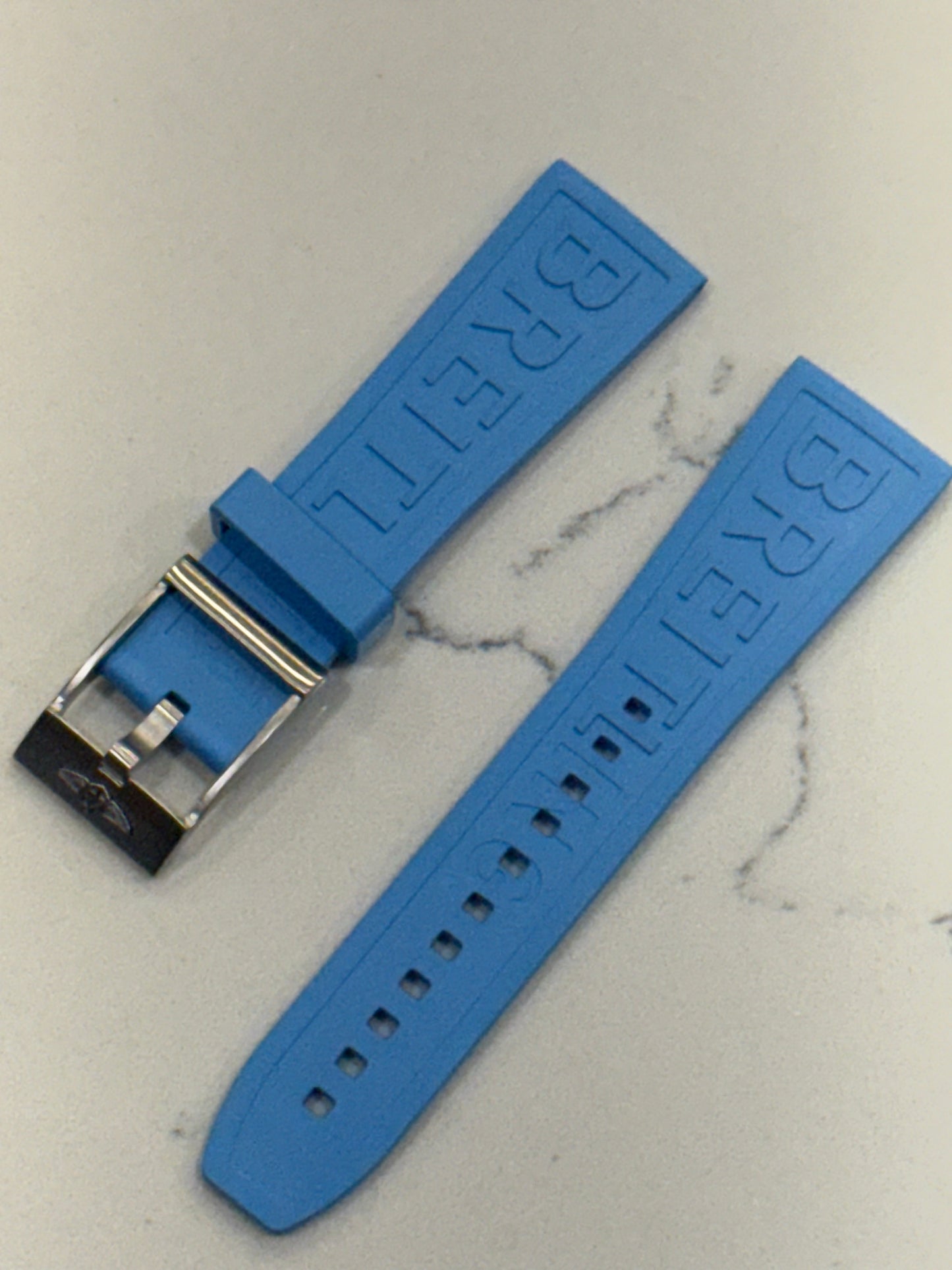 Breitling OEM 24MM Diver Pro Light Blue Rubber Strap w/ OEM Tang Buckle (24/20MM)