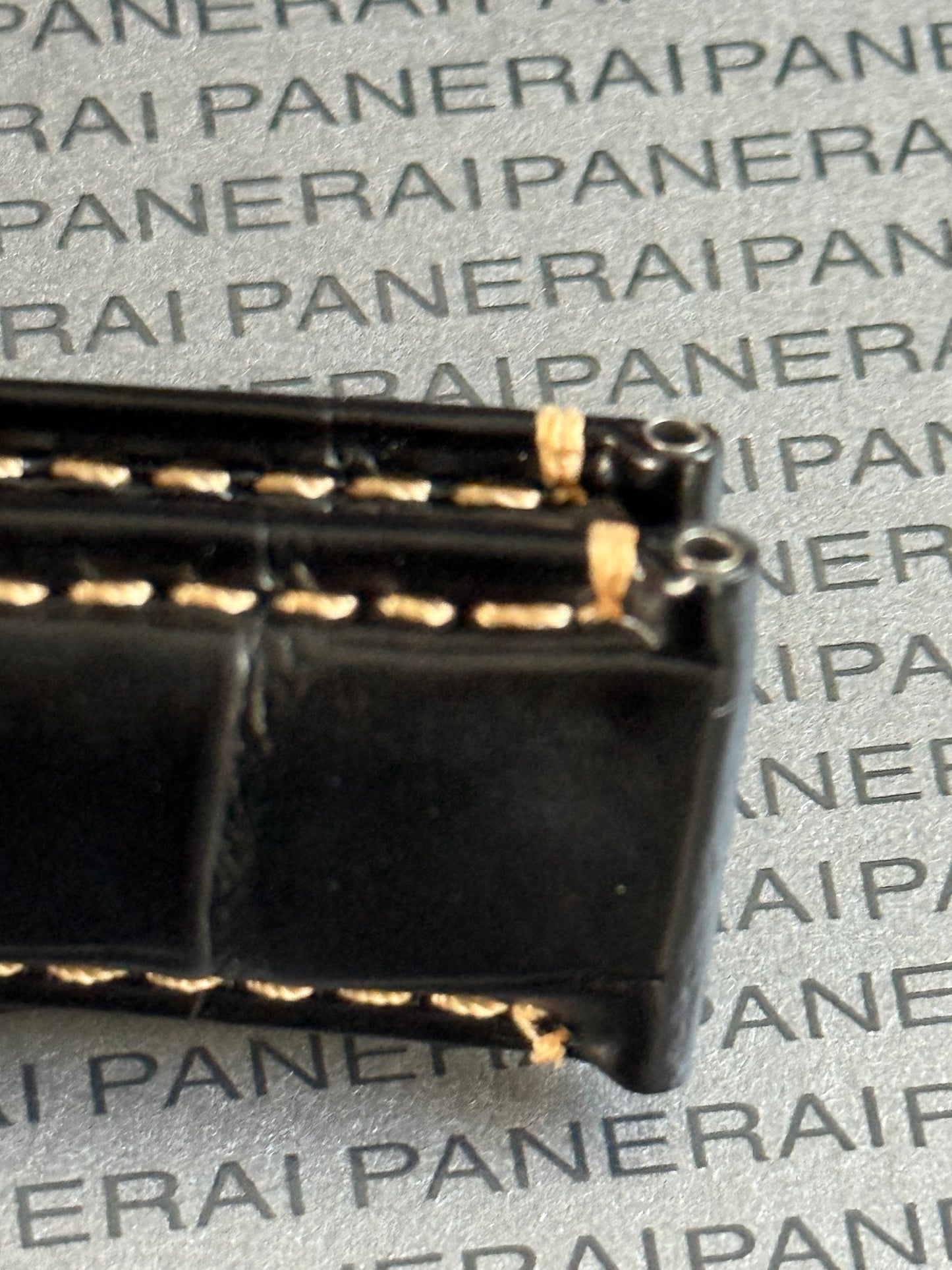 Panerai XL Black Alligator OEM Strap w Beige Stitching for Deployant Buckle (24/22MM)