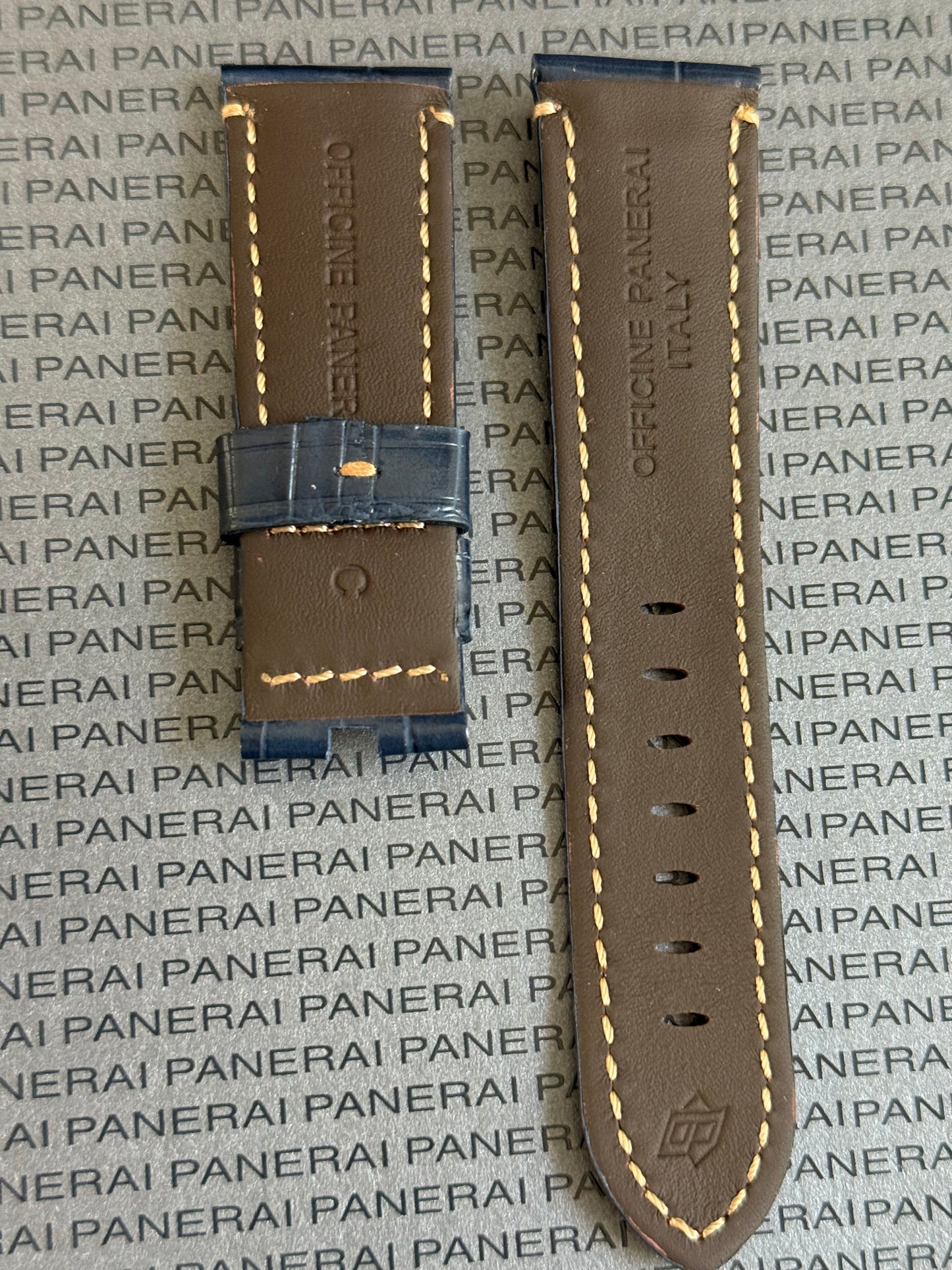 Panerai XL Blue Alligator OEM Strap w Beige Stitching for Deployant Buckle (24/22MM)