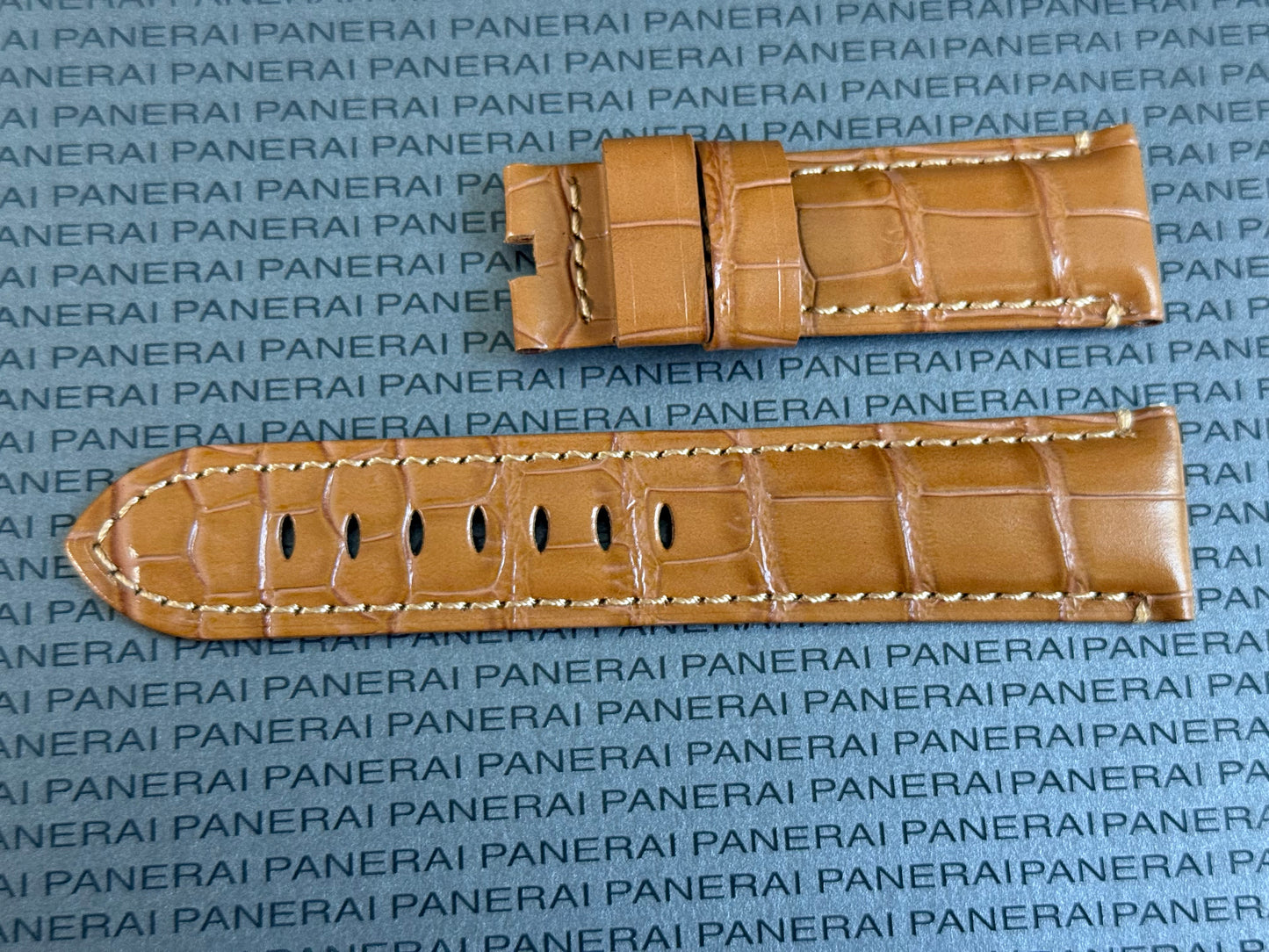 Panerai XL Medium Brown (Cognac) Alligator OEM Strap w Brown Stitching for Deployant Buckle (24/22MM)