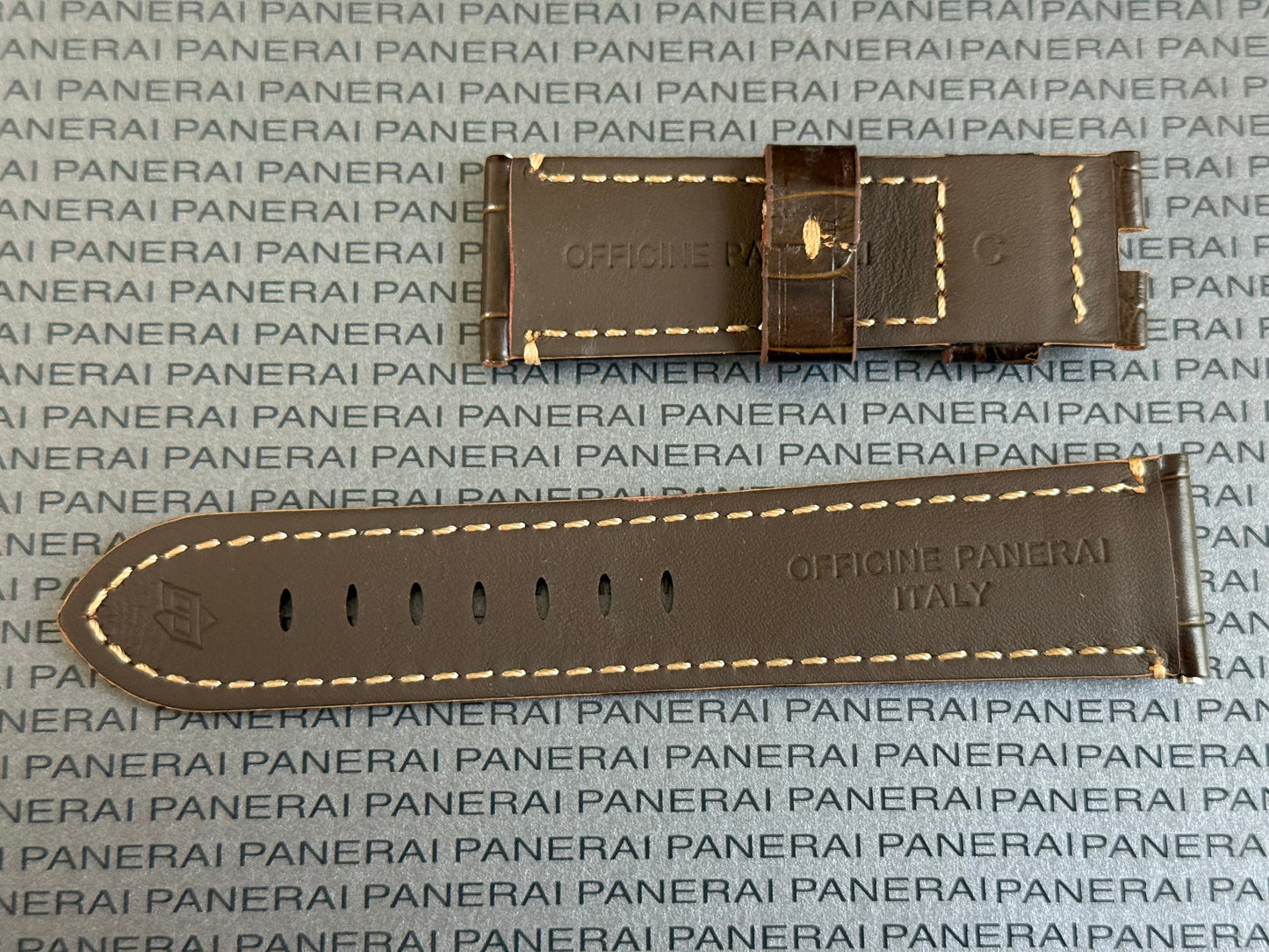 Panerai XL Dark Brown (Mocha) Alligator OEM Strap w Beige Stitching for Deployant Buckle (24/22MM)