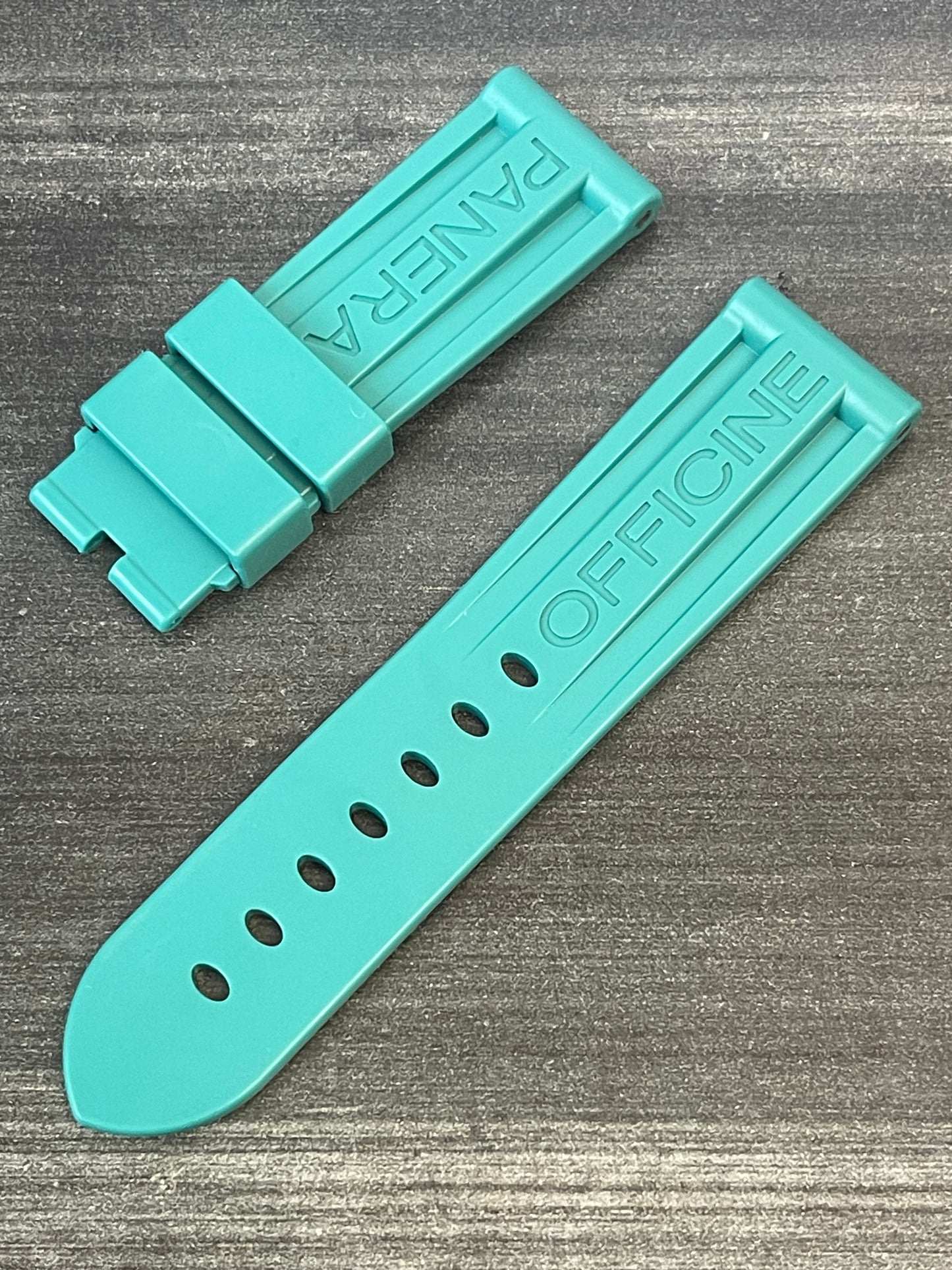 Panerai 24MM Turquoise Green Caoutchouc Logo Tang Strap (24/22MM)