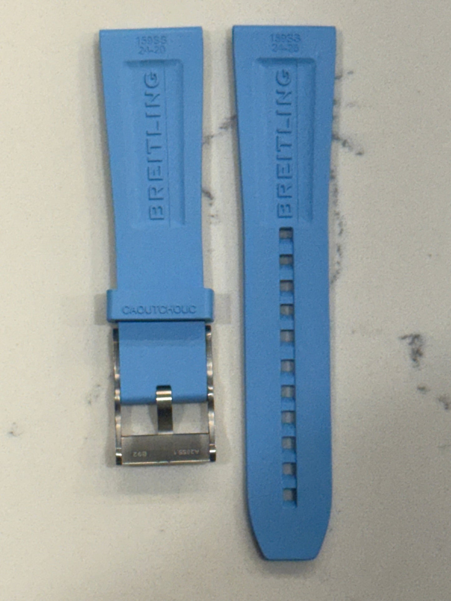 Breitling OEM 24MM Diver Pro Light Blue Rubber Strap w/ OEM Tang Buckle (24/20MM)