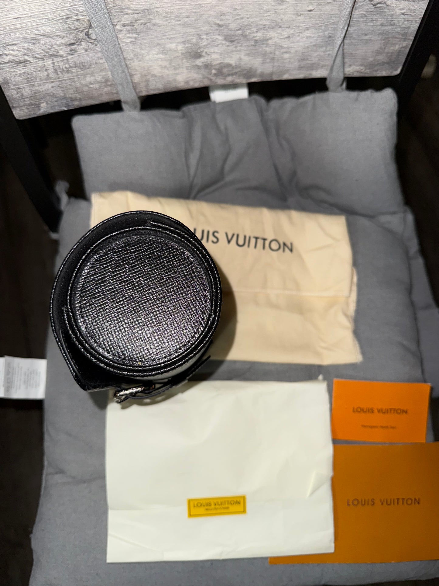 Louis Vuitton Ardoise Taiga Black 3 Watch Case Retails $1,220