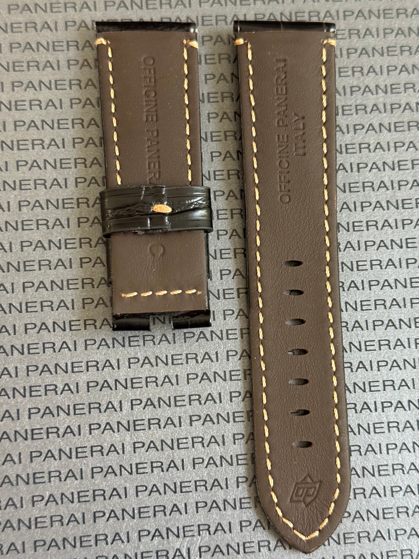 Panerai XL Black Alligator OEM Strap w Beige Stitching for Deployant Buckle (24/22MM)