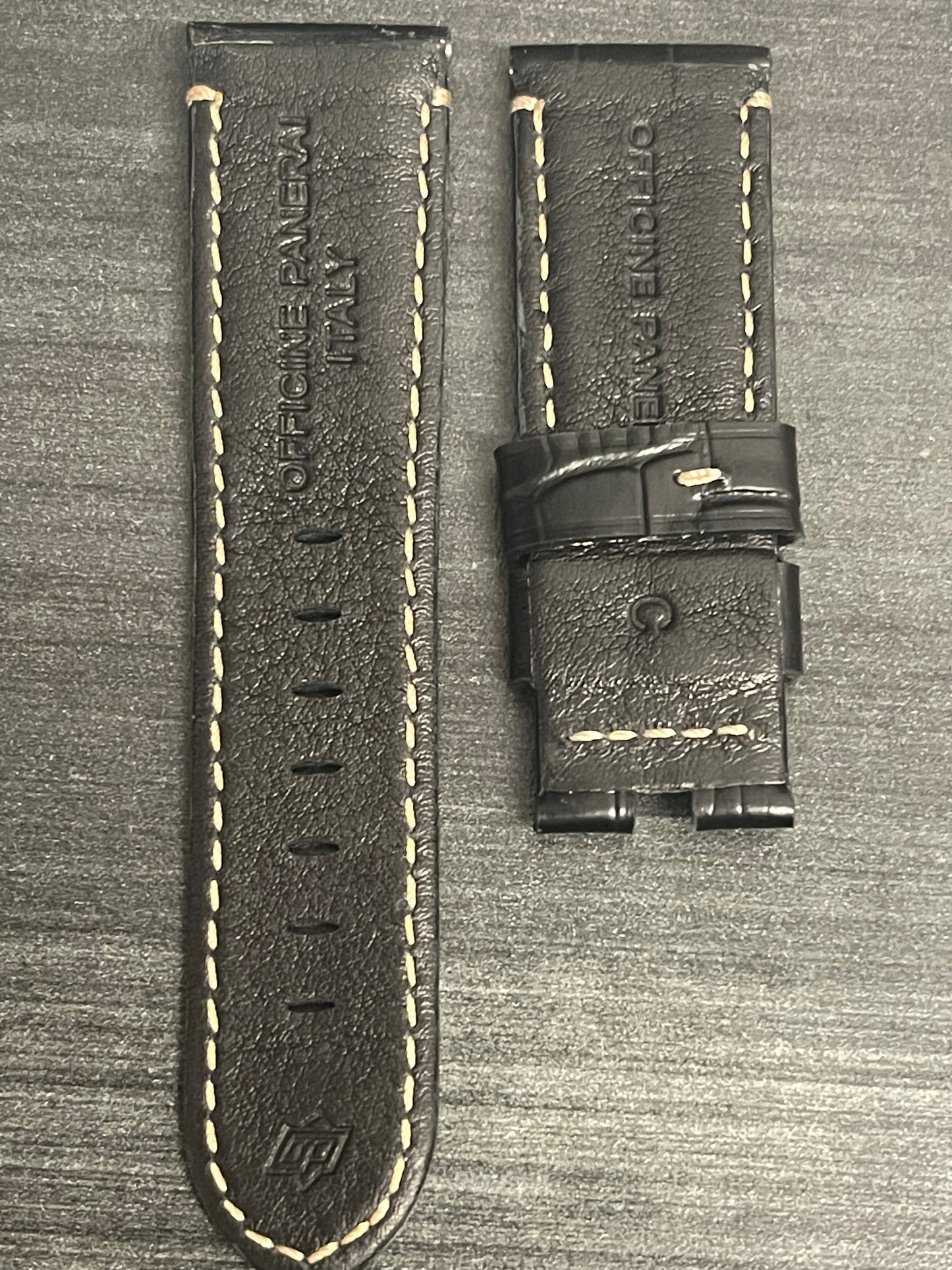 Panerai Black Alligator OEM Strap w Beige Stitching for Deployant Buckle (24/22MM)