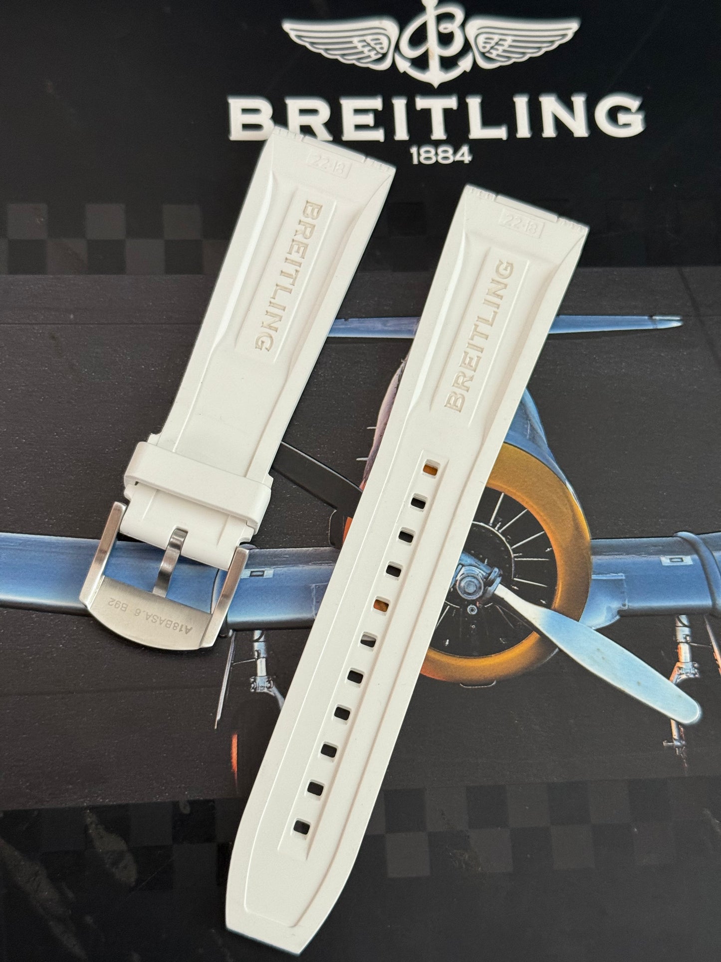 Breitling OEM 22MM Diver Pro White Rubber Strap w/ OEM Tang Buckle