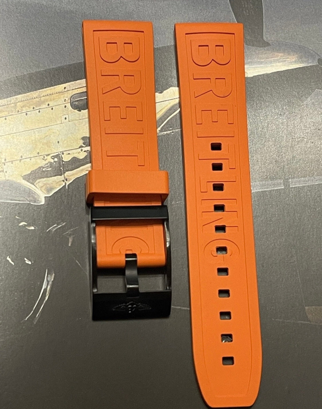 NEW 22MM OEM BREITLING ORANGE DIVER PRO RUBBER STRAP 22-20 W/ PVD BUCKLE