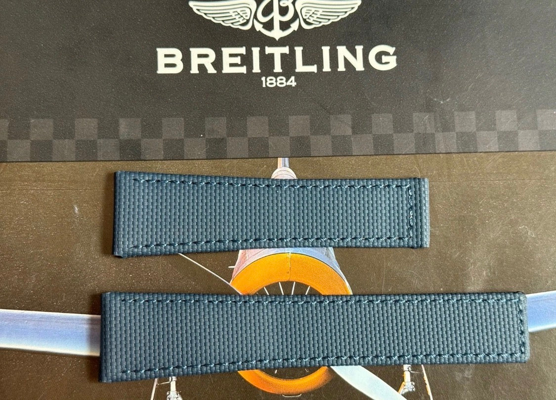 New Breitling Navy Blue Canvas Deployant Strap 24-20MM strap Width 120/80MM Length