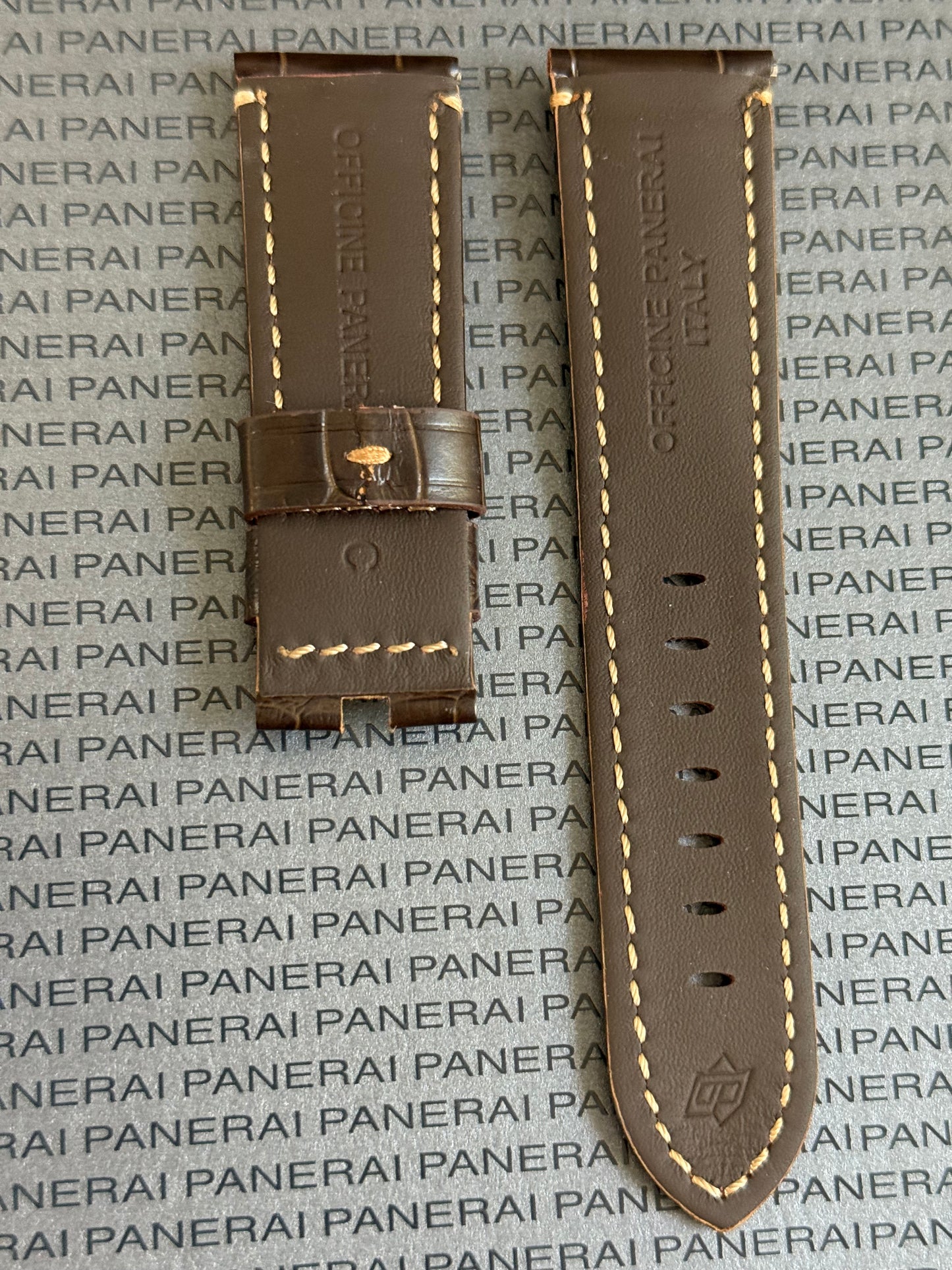 Panerai XL Dark Brown (Mocha) Alligator OEM Strap w Beige Stitching for Deployant Buckle (24/22MM)