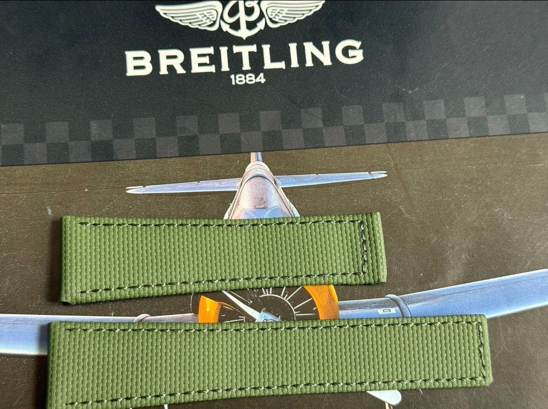 New Breitling Green Canvas Deployant Strap 24-20MM strap Width 120/80MM Length