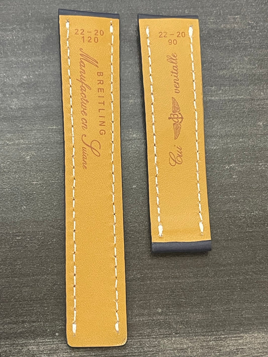 Breitling OEM 22MM Blue Leather Deployment Strap 22-20MM