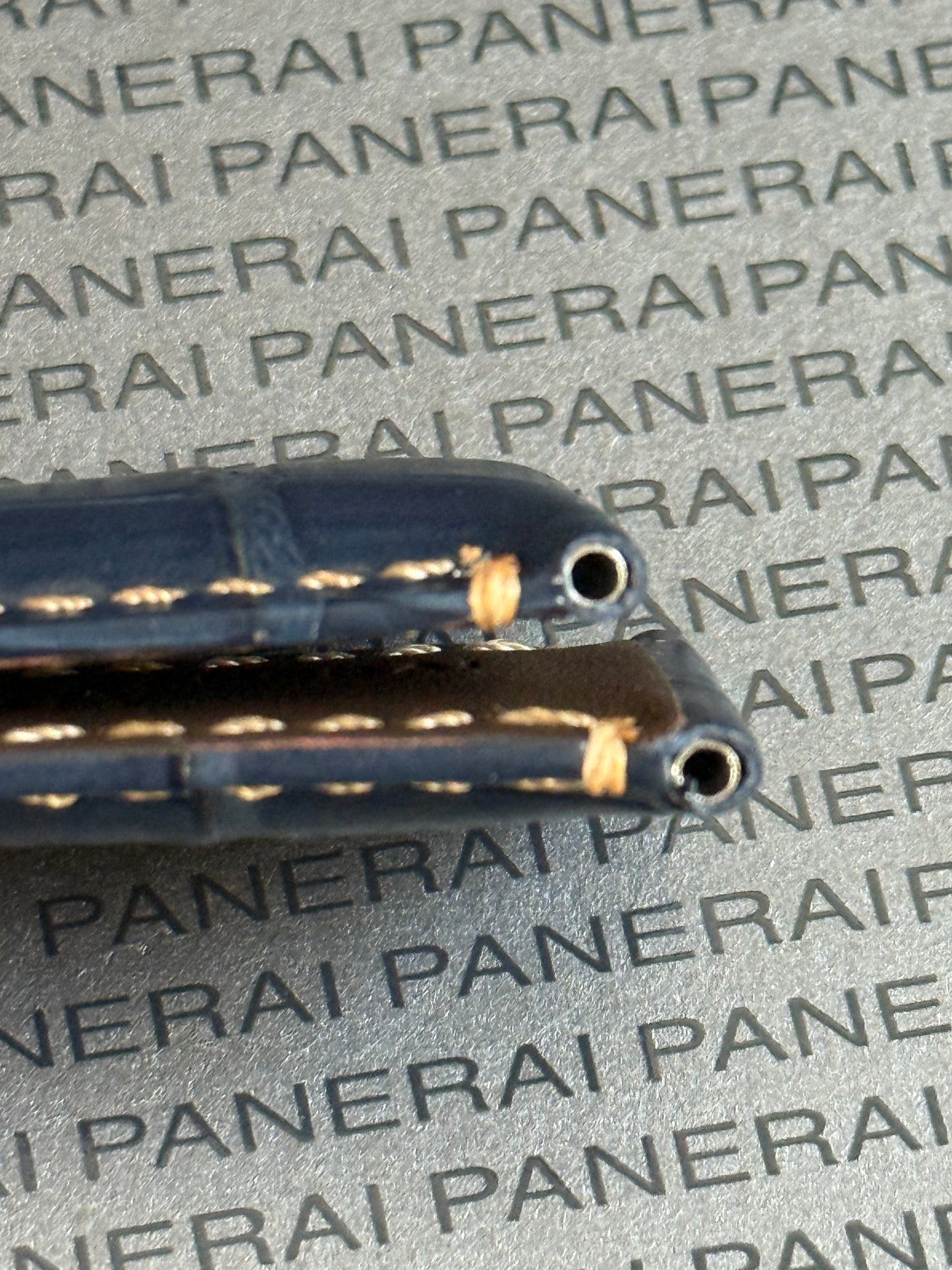 Panerai XL Blue Alligator OEM Strap w Beige Stitching for Deployant Buckle (24/22MM)