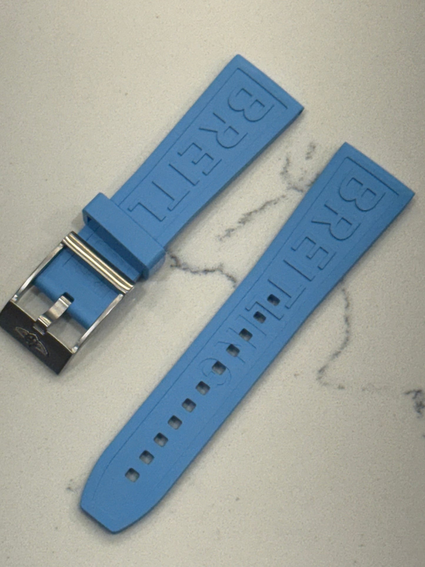 Breitling OEM 24MM Diver Pro Light Blue Rubber Strap w/ OEM Tang Buckle (24/20MM)