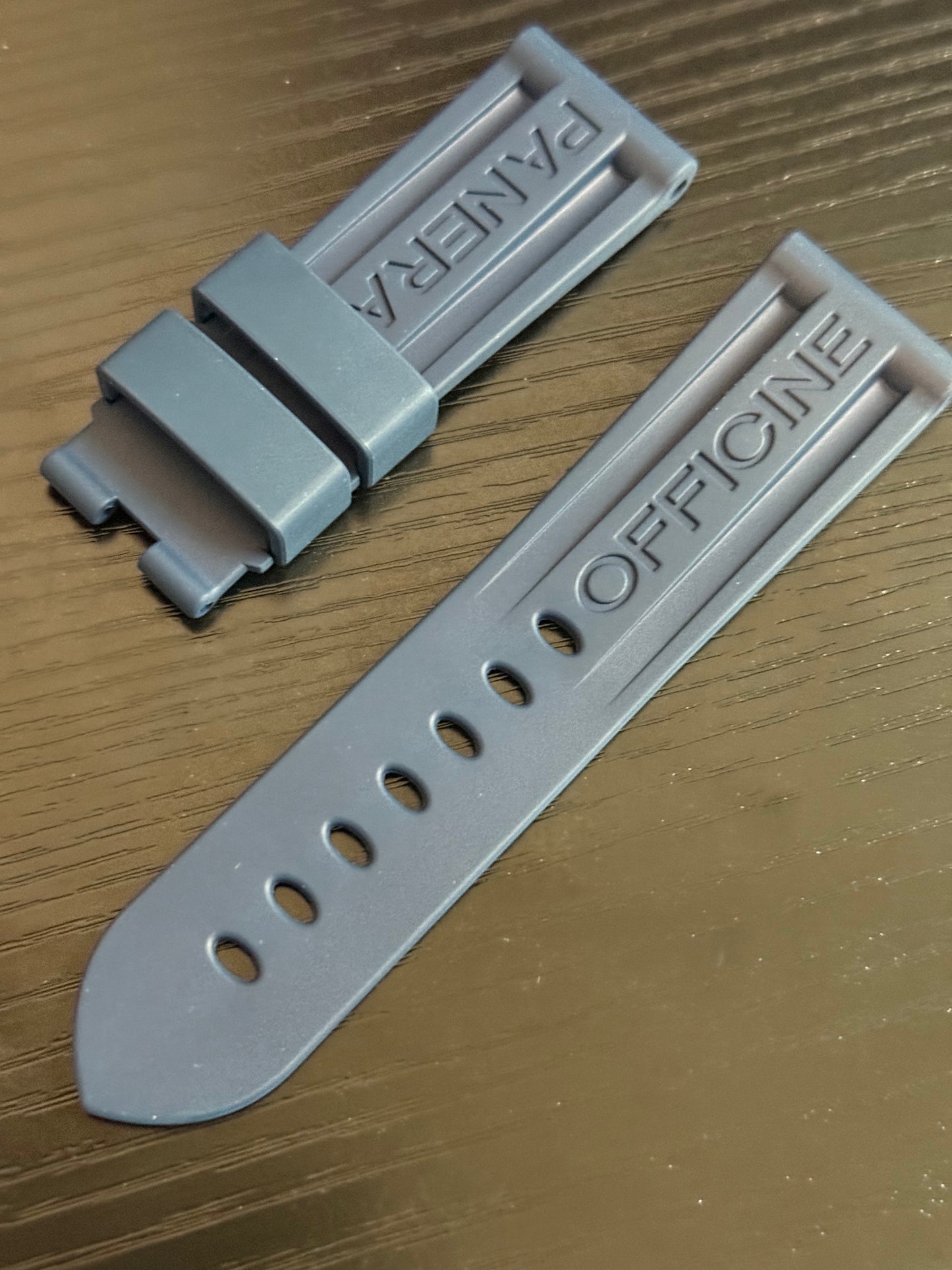 Panerai 24MM Navy Blue Rubber Caoutchouc Logo Deployant Strap (24/22MM)