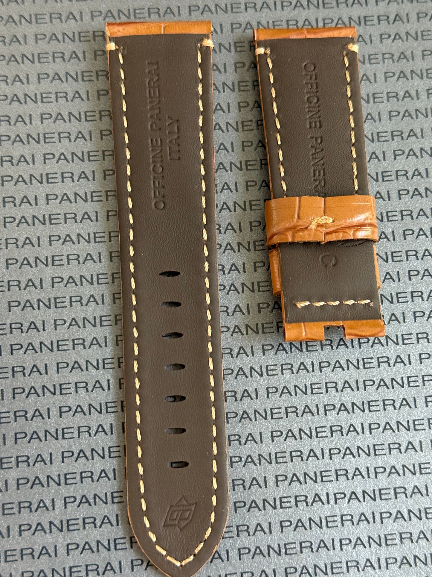 Panerai XL Medium Brown (Cognac) Alligator OEM Strap w Brown Stitching for Deployant Buckle (24/22MM)