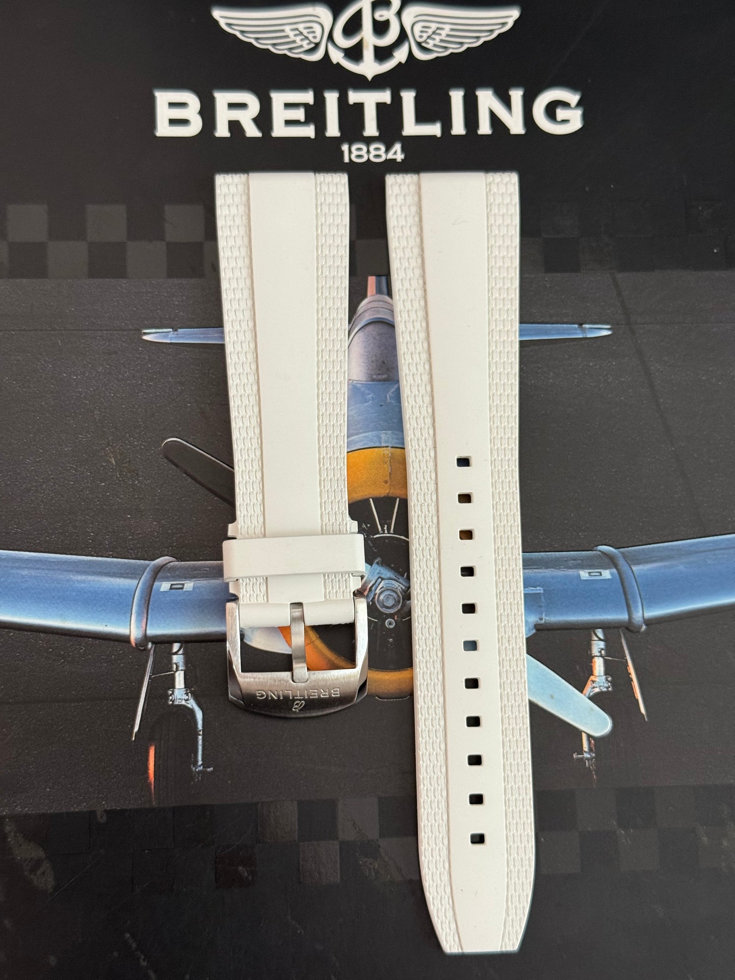 Breitling OEM 22MM Diver Pro White Rubber Strap w/ OEM Tang Buckle