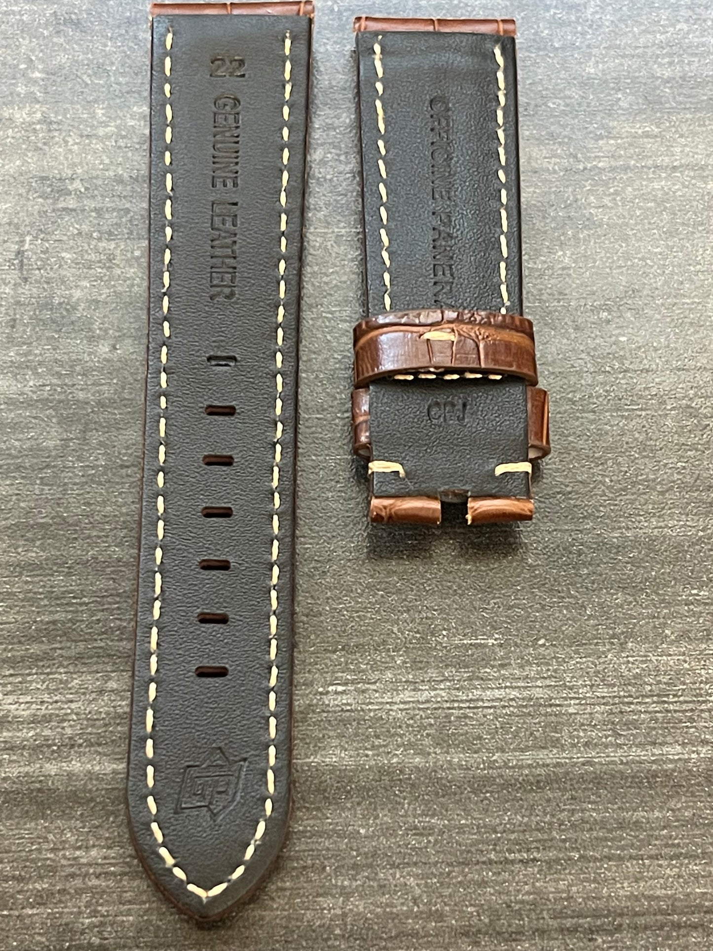 Panerai 22MM Brown Alligator OEM Tang Strap w Beige Stitch (22/20MM)