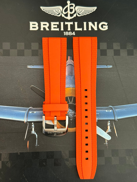 Breitling OEM 22MM Diver Pro Orange Rubber Strap w/ OEM Tang Buckle