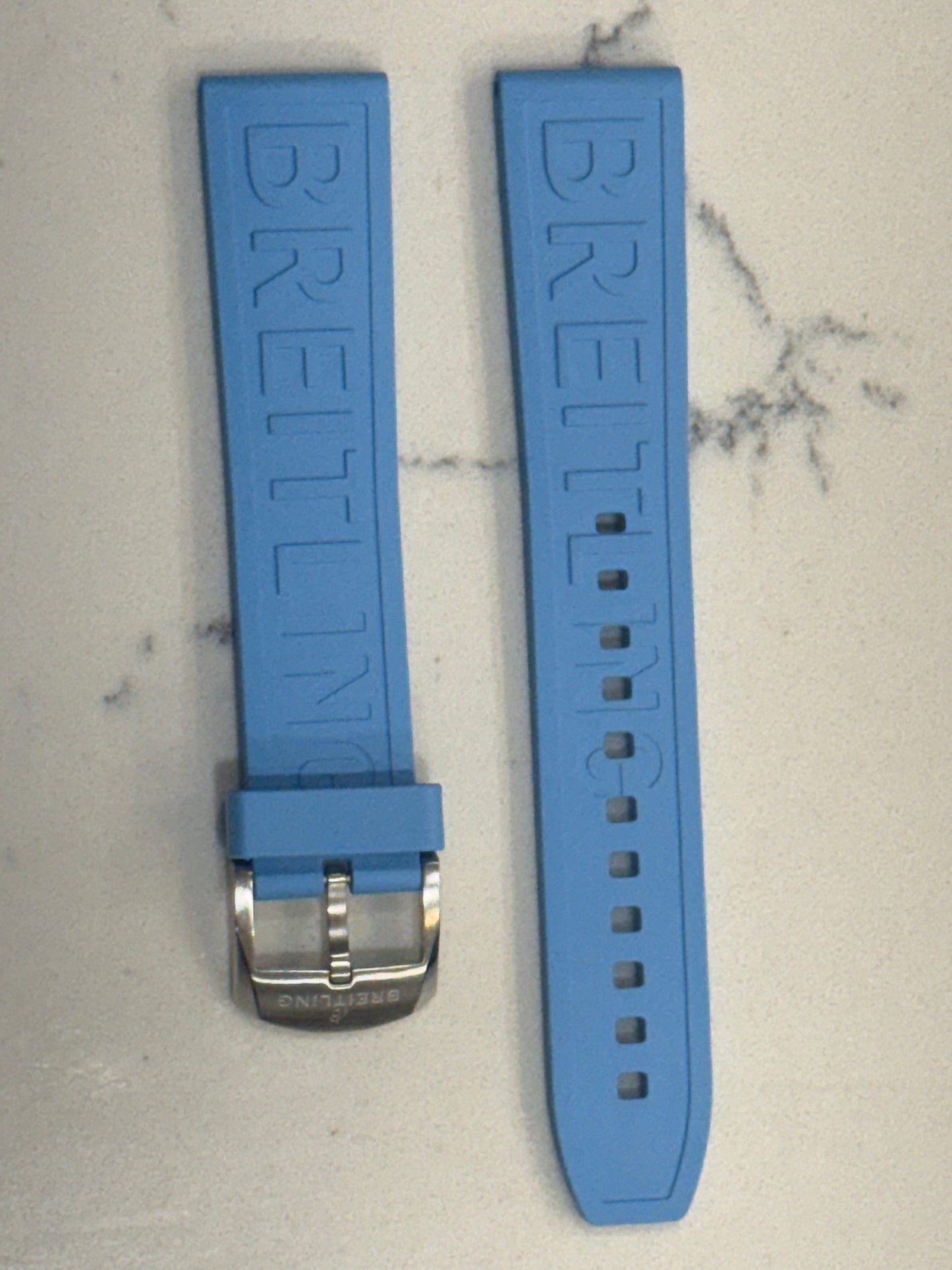 Breitling OEM 20MM Diver Pro Light Blue Rubber Strap w/ OEM Tang Buckle (20/20MM)