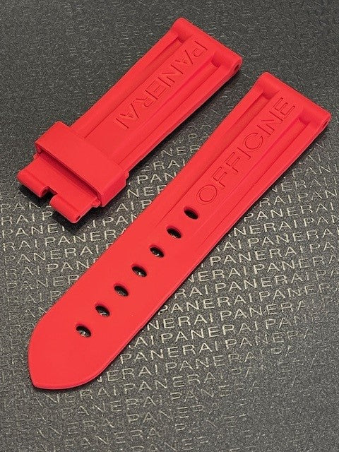 Panerai 24MM Red Rubber Caoutchouc Logo Tang Strap (24/22MM)