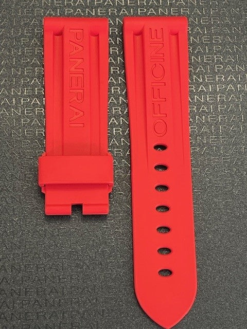 Panerai 24MM Red Rubber Caoutchouc Logo Tang Strap (24/22MM)