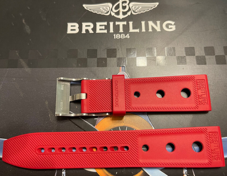 Breitling OEM Ocean Racer Red Rubber Strap 22/20MM with OEM Steel Buckle