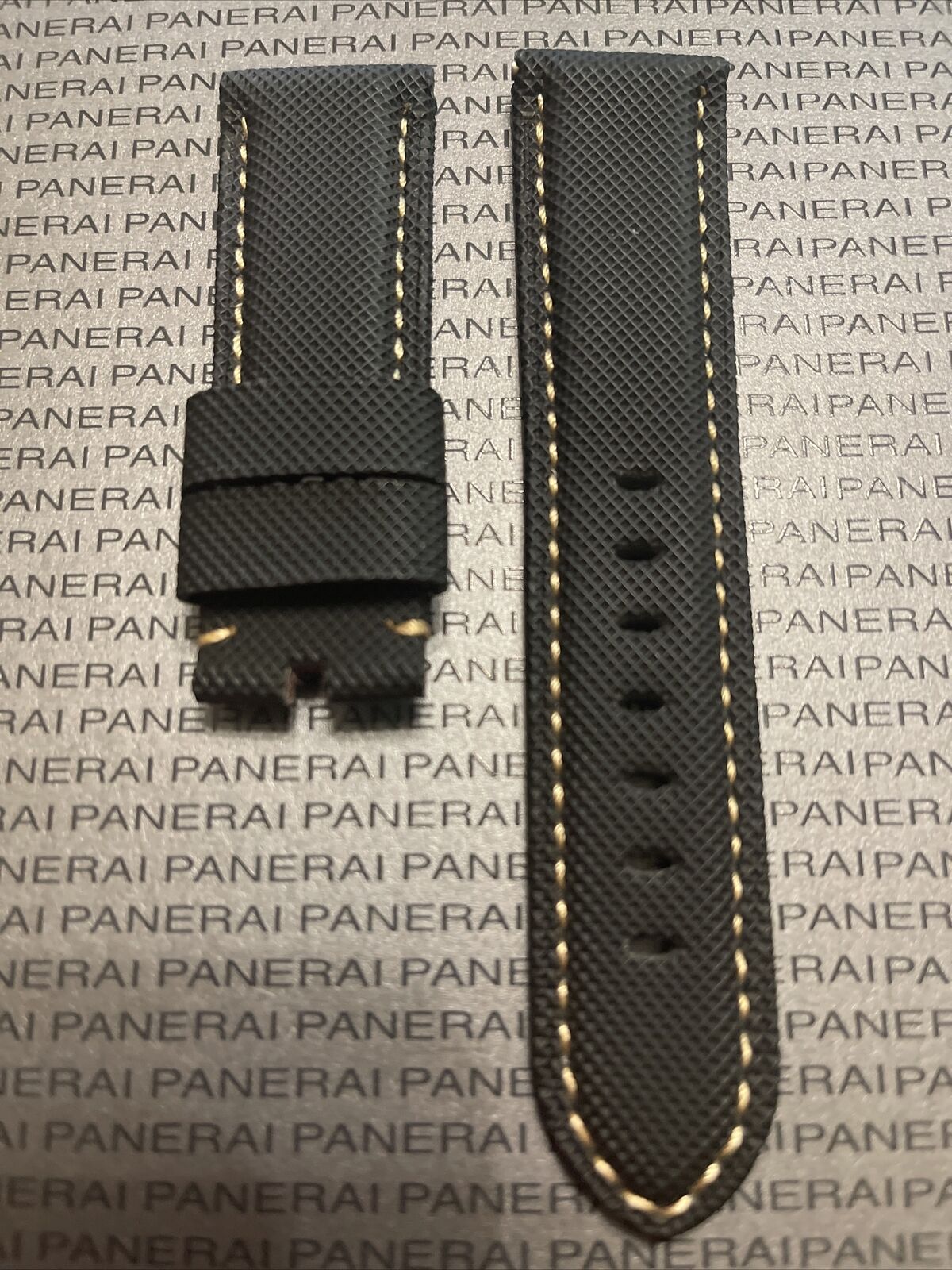 Panerai 24MM Black Canvas with Beige Stitching Tang Strap (24/22MM)