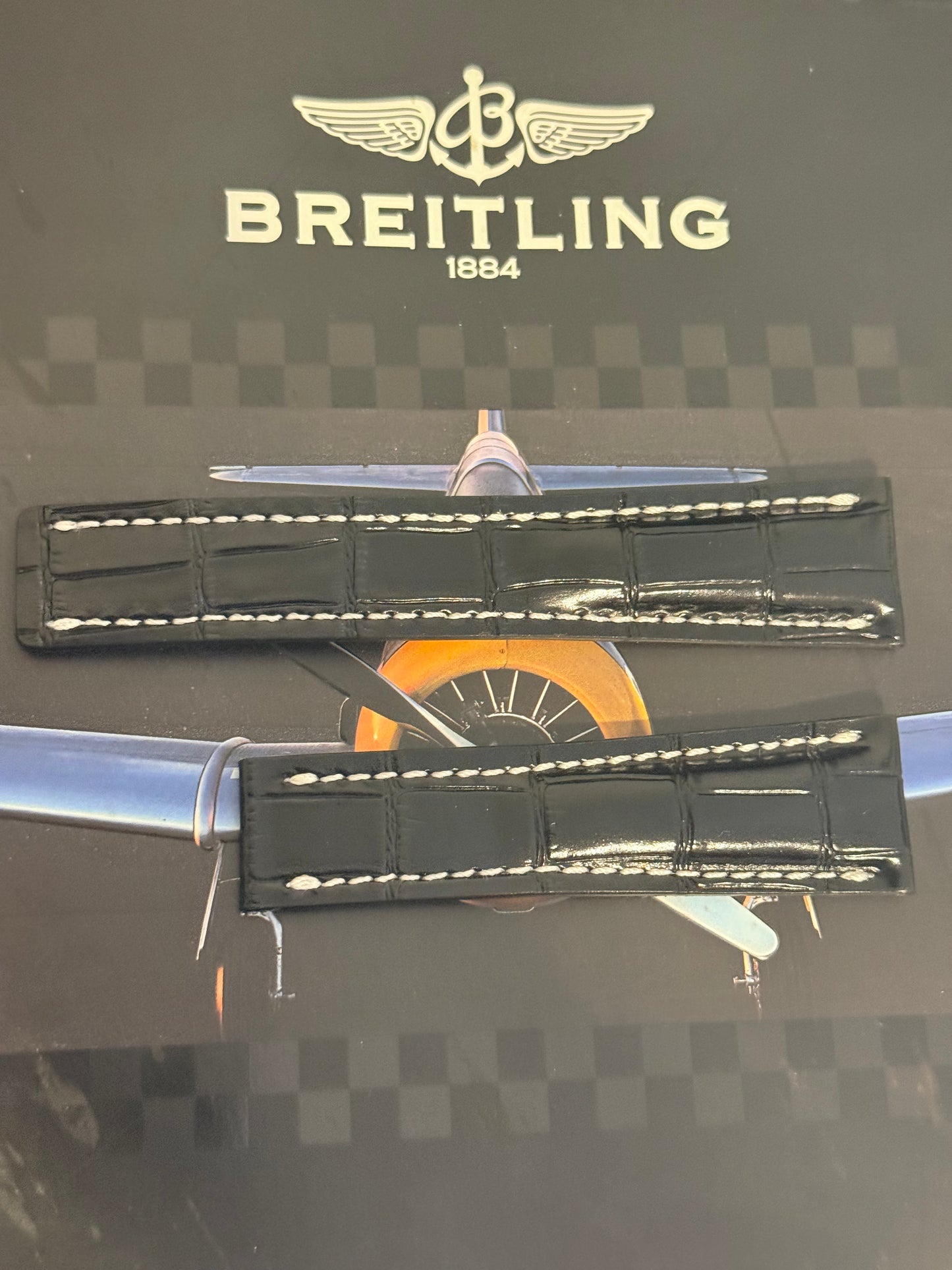 Breitling OEM 24MM Black  Alligator Deployment Strap 24-20MM (Copy)