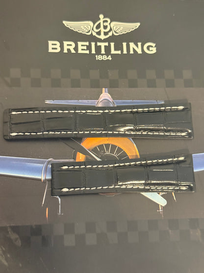 Breitling OEM 24MM Black  Alligator Deployment Strap 24-20MM (Copy)