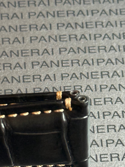 Panerai Black Alligator OEM Strap w Beige Stitching for Deployant Buckle (26/22MM)