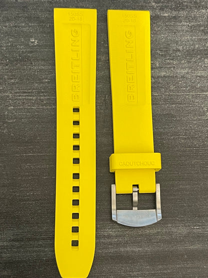 BREITLING OEM 20MM Diver Pro Yellow Rubber Strap  w/ 18MM OEM Tang Buckle (20-18MM)