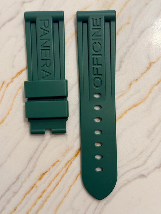 Panerai 24MM Green Rubber Caoutchouc Logo Tang Strap (24/22MM)
