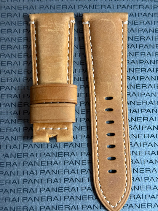 Panerai Brown Suede OEM Strap w Beige Stitching for Deployant Buckle (26/22MM)