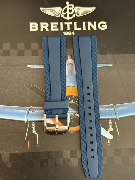 Breitling OEM 22MM Diver Pro Navy Blue Rubber Strap w/ OEM Tang Buckle