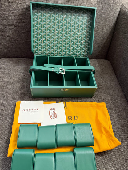 New GOYARD 8 Watch Travel Home Decor Case In Green Coated Canvas Calfskin