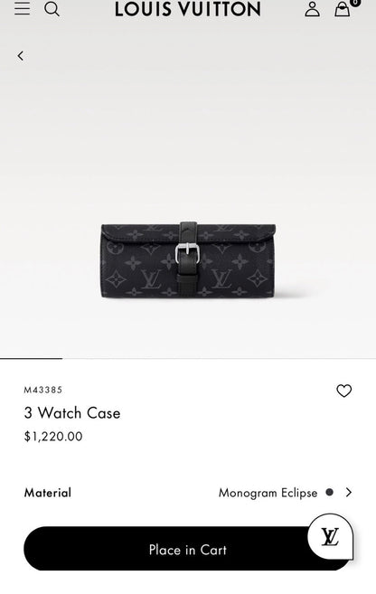 Louis Vuitton Monogram Eclipse  Black 3 Watch Case M43385 Retails $1,220