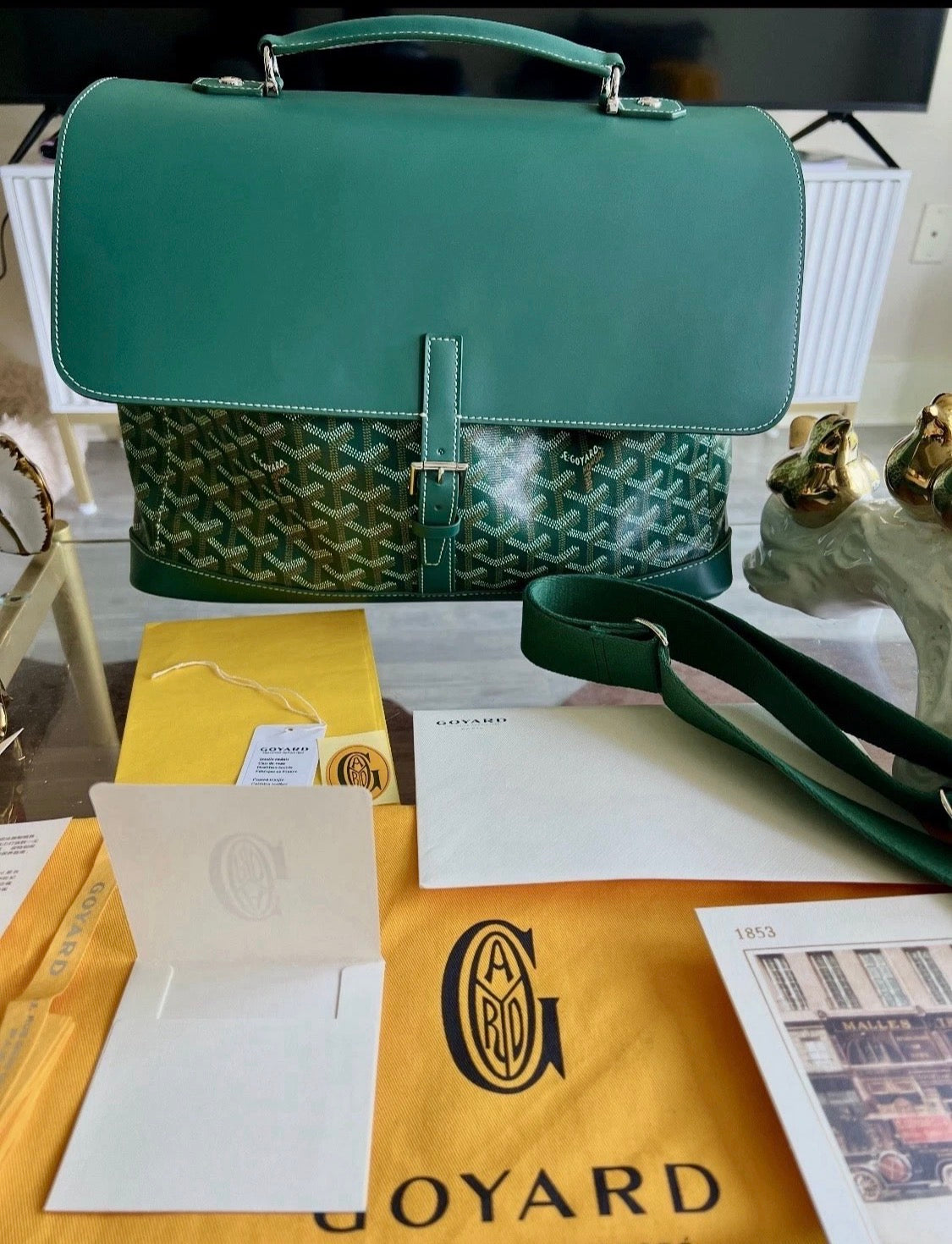 Goyard Green Goyardine Citadin Messenger Bag with Strap,  Briefcase
