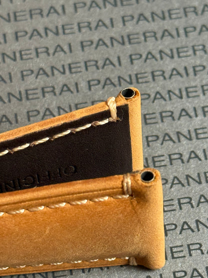 Panerai Brown Suede OEM Strap w Beige Stitching for Deployant Buckle (26/22MM)