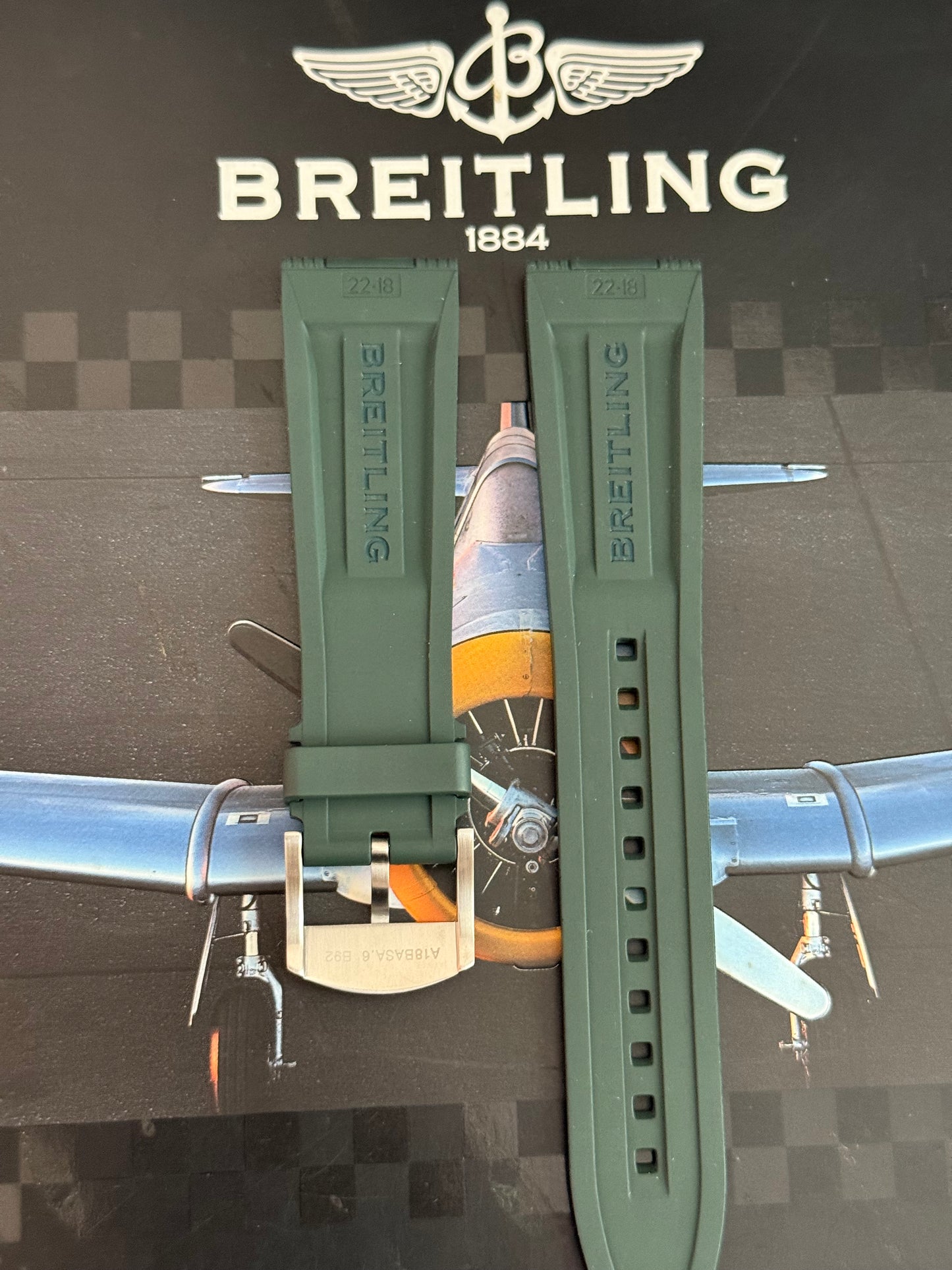 Breitling OEM 22MM Diver Pro Green Rubber Strap w/ OEM Tang Buckle